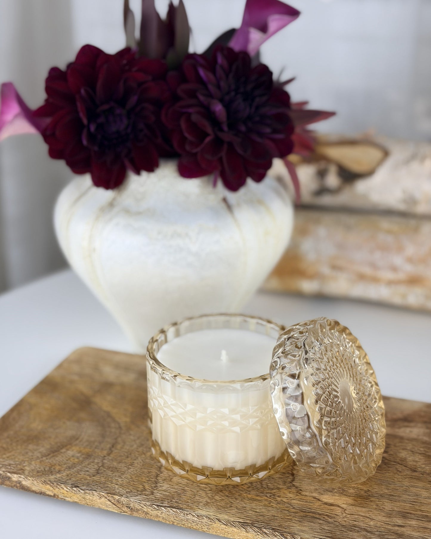 Cashmere Plum Luxury Candle | Vintage Glass Vessel | 7oz Double-Wick