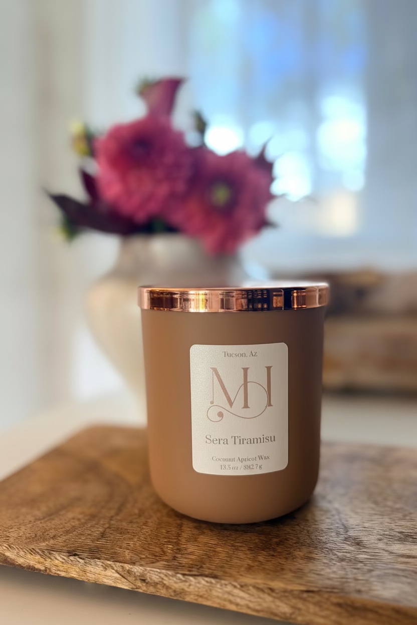 Sera Tiramisu Luxury Candle | Matte Mocha Vessel | 13.5oz Double-Wick