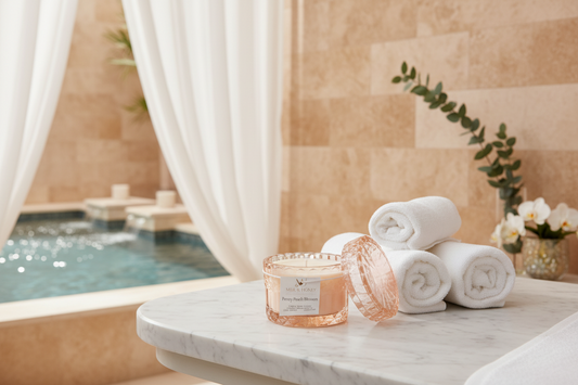 Peony Peach Blossom | Radiant Aromatherapy | 8 oz Luxury Candle | Vintage Glass Vessel