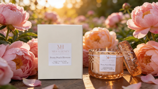 Peony Peach Blossom Luxury Candle | Vintage Glass Vessel | 28hr Burn