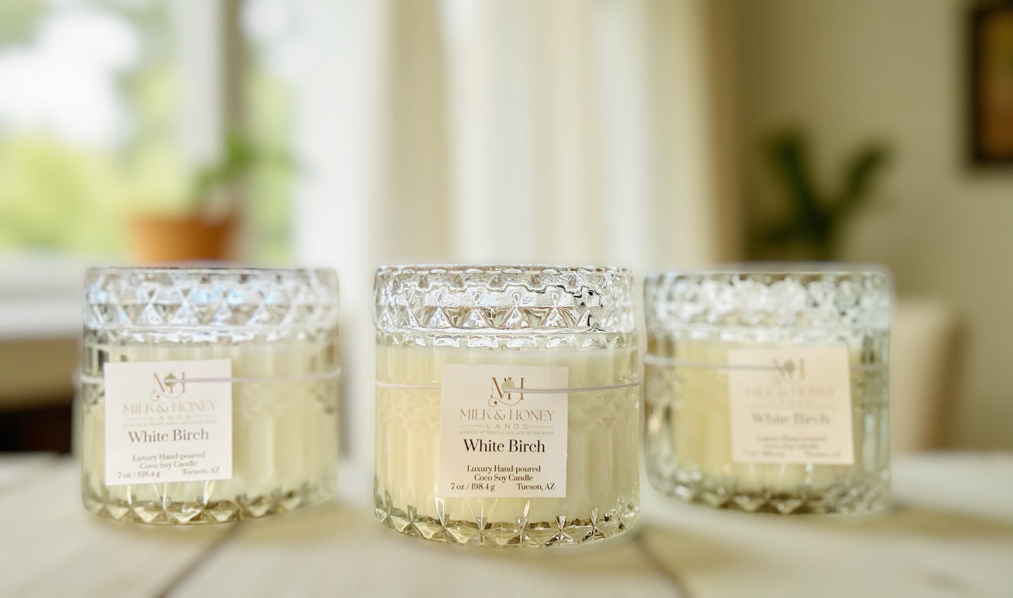 White Birch in Crystal-like Glass Vessel