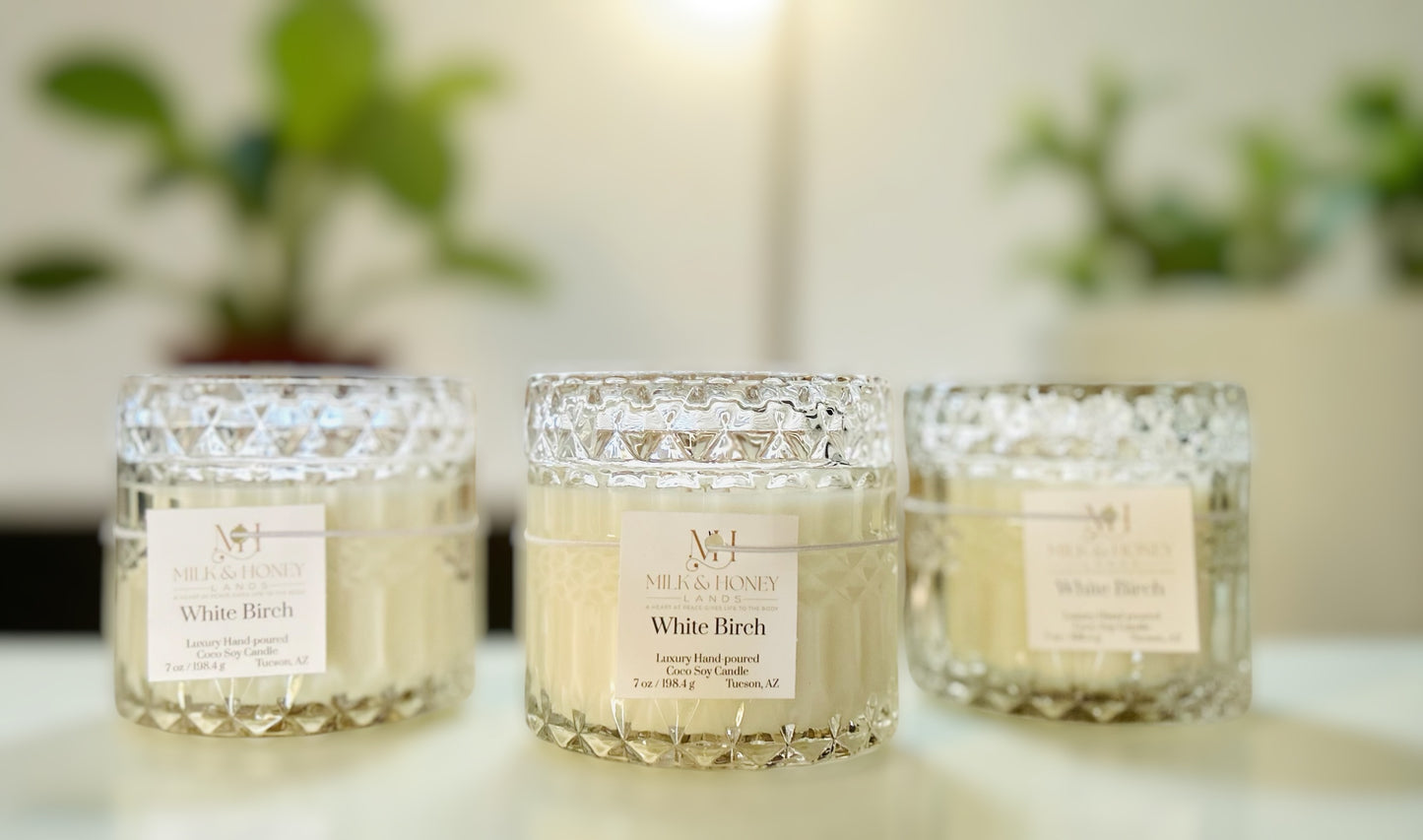 White Birch in Crystal-like Glass Vessel