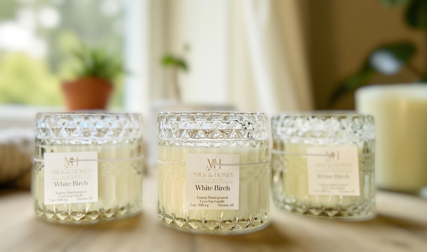 White Birch in Crystal-like Glass Vessel