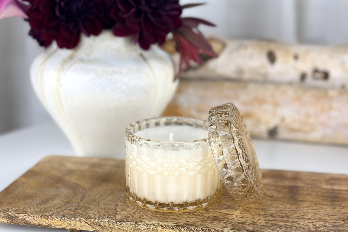 Cashmere Plum Luxury Candle | Vintage Glass Vessel | 7oz Double-Wick