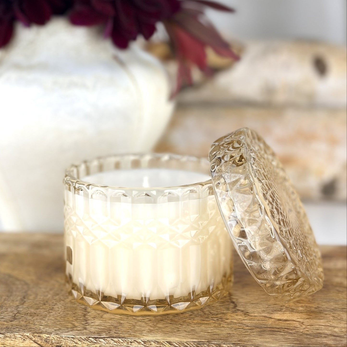 Cashmere Plum Luxury Candle | Vintage Glass Vessel | 7oz Double-Wick