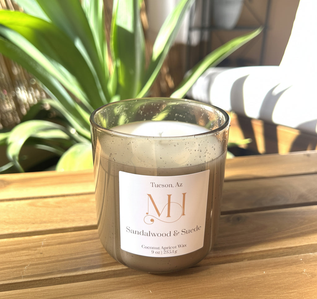 Sandalwood & Suede | Grounding Aromatherapy | 9 oz Cotton Wick Candle