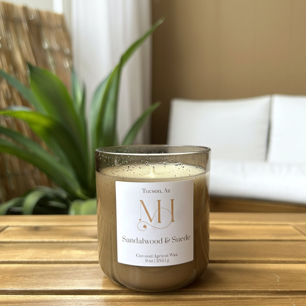 Sandalwood & Suede | Grounding Aromatherapy | 9 oz Cotton Wick Candle