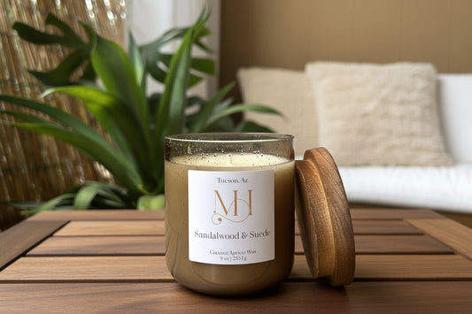 Sandalwood & Suede | Grounding Aromatherapy | 9 oz Cotton Wick Candle
