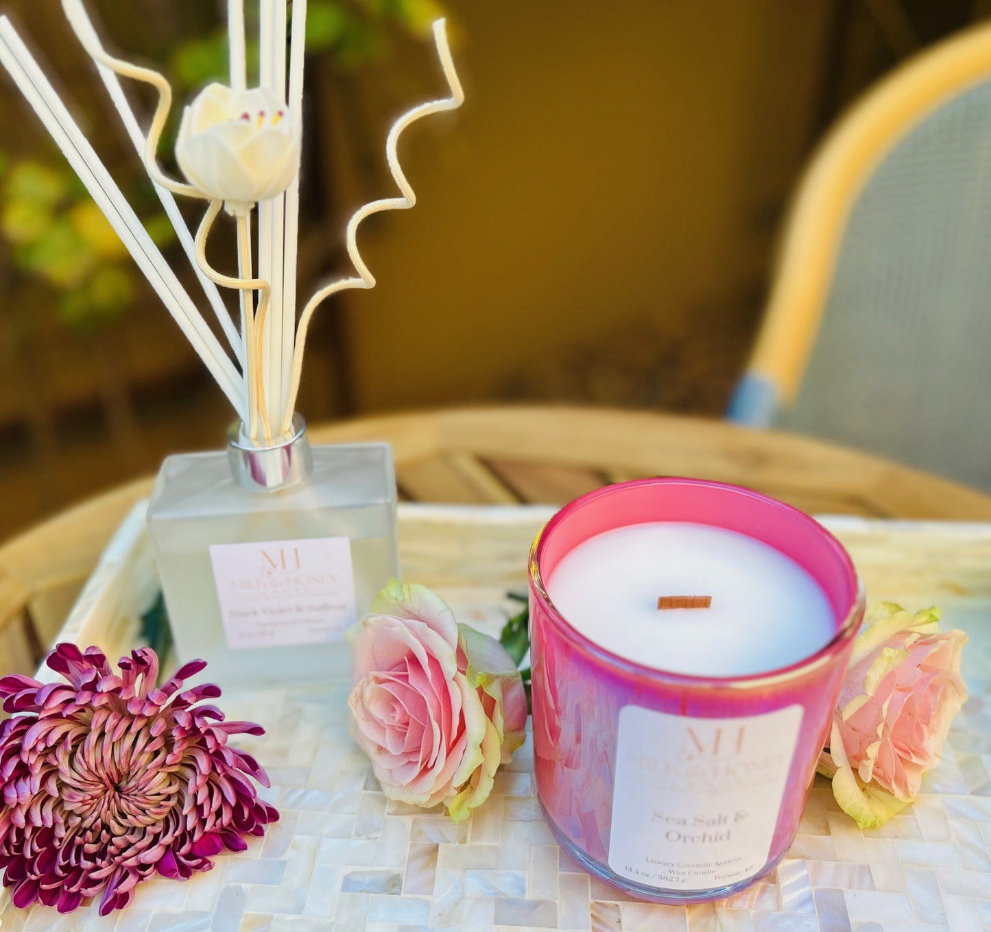 Sea Salt Orchid Wood-Wick Candle 13.5oz | Spa Aromatherapy