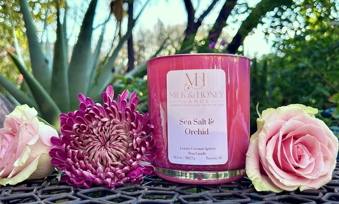 Sea Salt Orchid Wood-Wick Candle 13.5oz | Spa Aromatherapy