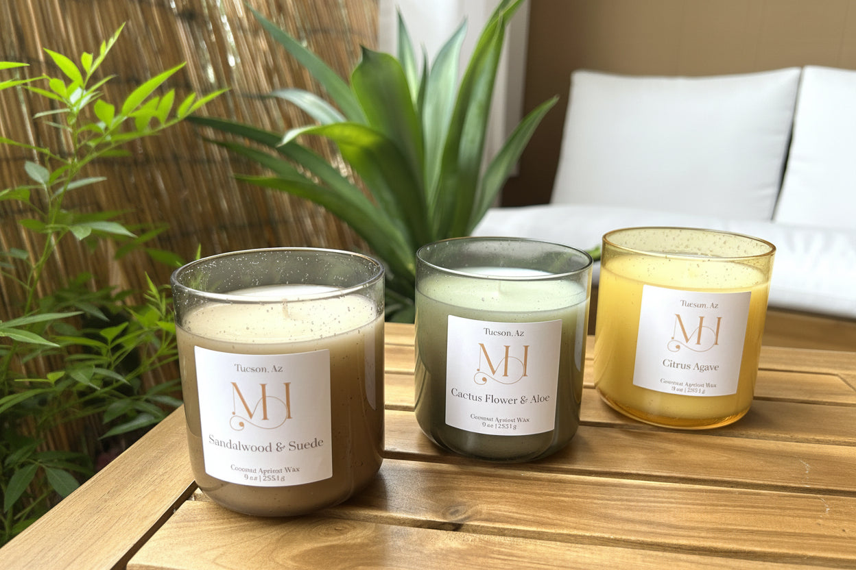 The Sonoran Spa Bundle | Citrus Agave, Sandalwood & Suede, Cactus Flower & Aloe | 3-Candle Set | Coconut Apricot Wax