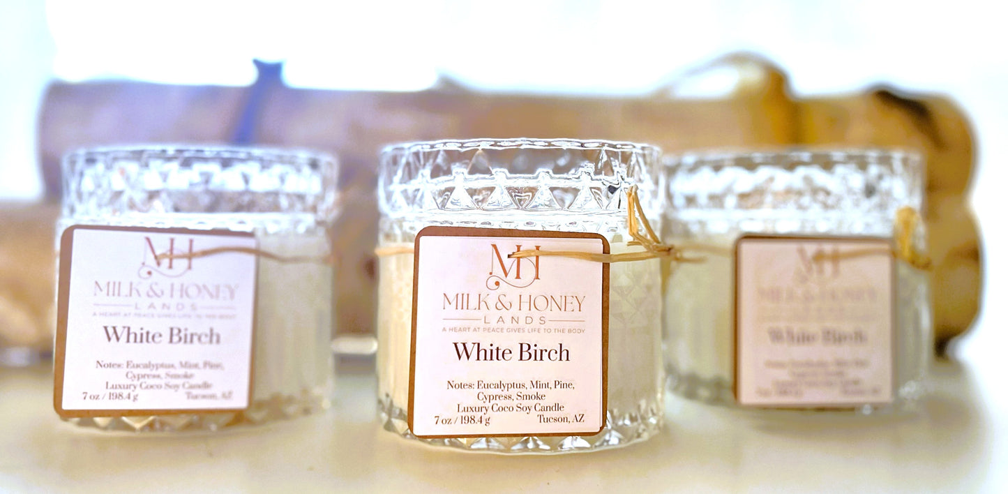 White Birch in Crystal-like Glass Vessel